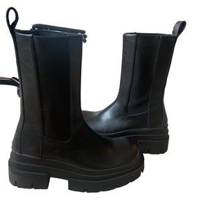 Zara Black Leather Lug Sole Boots Size 8 NEW